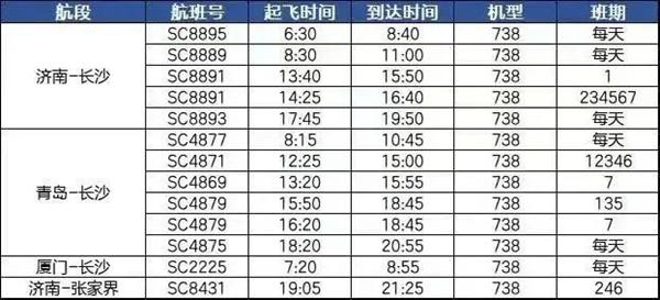 2024长沙机场夏秋航季航班时刻表