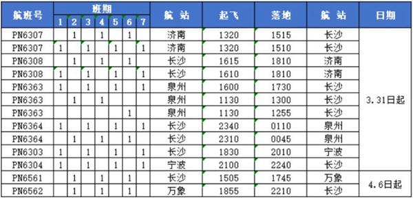 2024长沙机场夏秋航季航班时刻表